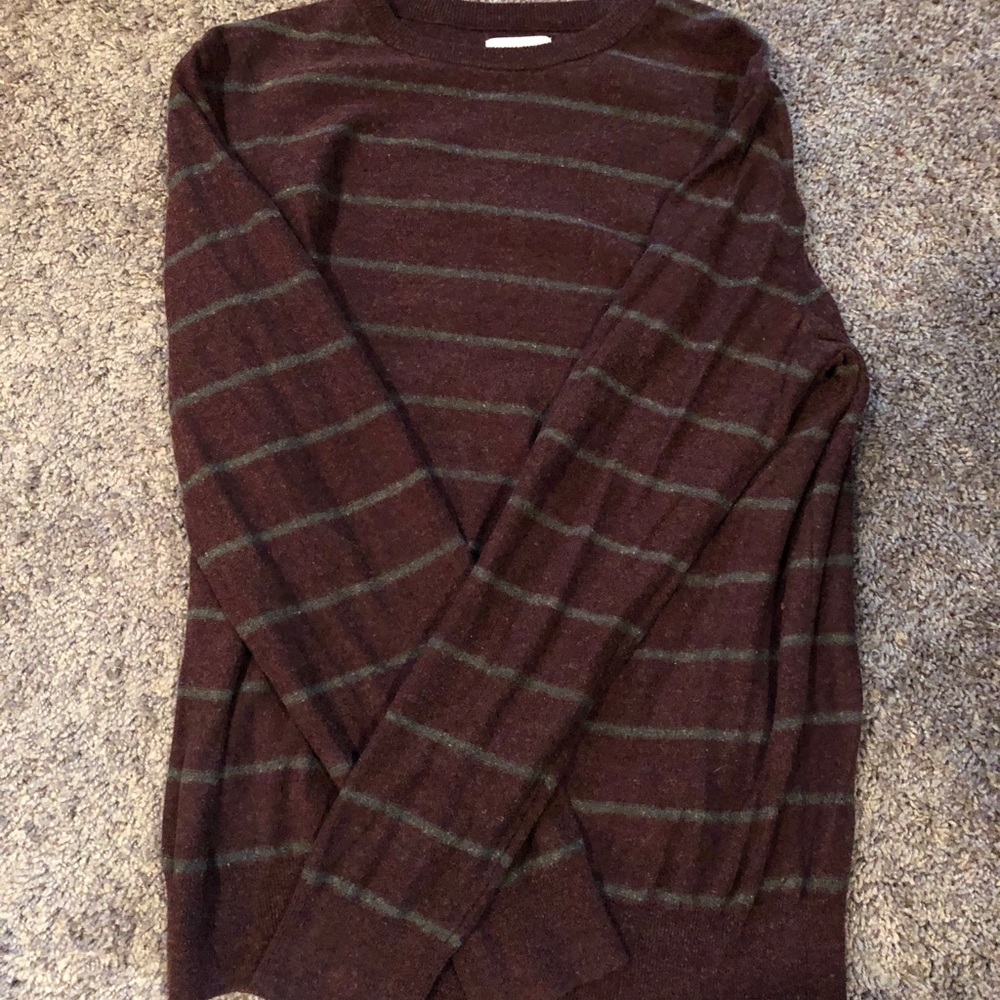 Maroon & grey striped, cotton blend sweater